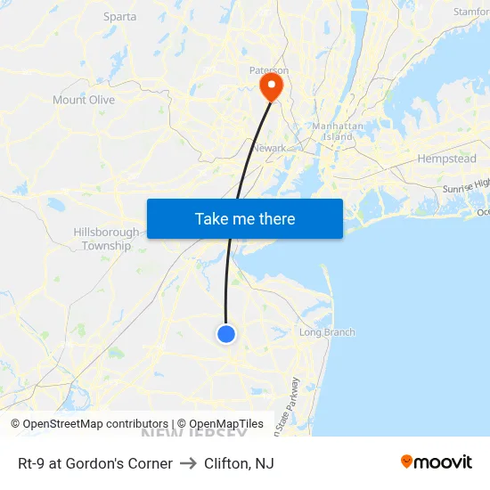 Rt-9 at Gordon's Corner to Clifton, NJ map