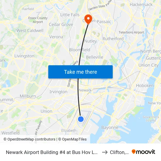 Newark Airport Building #4 at Bus Hov Lane, Locat to Clifton, NJ map