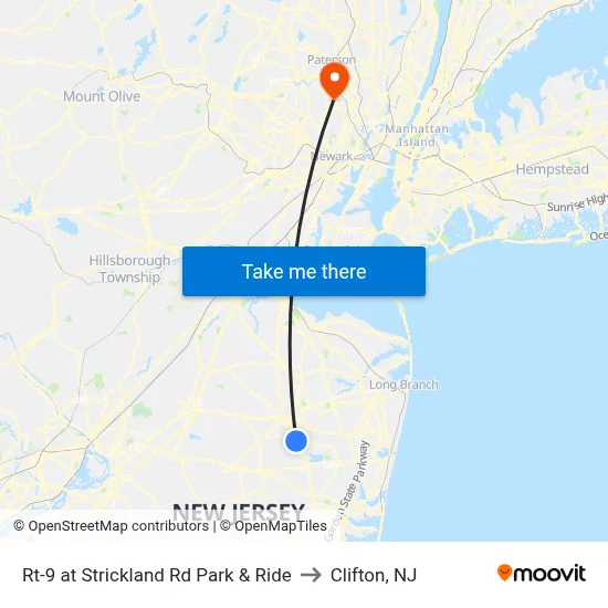 Rt-9 at Strickland Rd Park & Ride to Clifton, NJ map