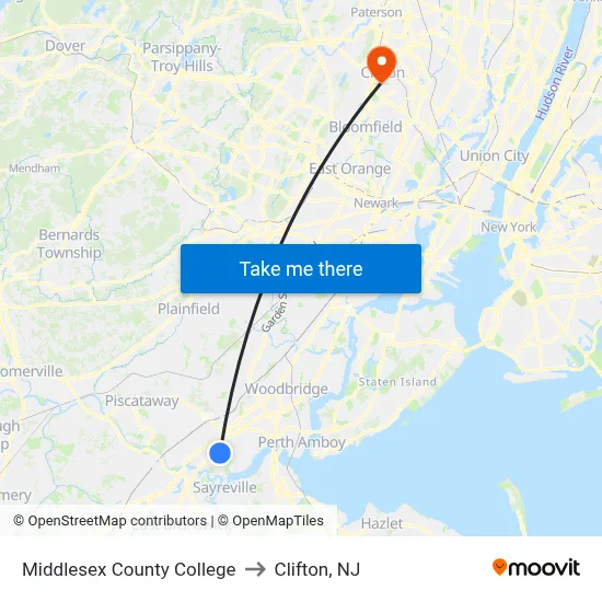 Middlesex County College to Clifton, NJ map