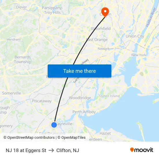 NJ 18 at Eggers St to Clifton, NJ map