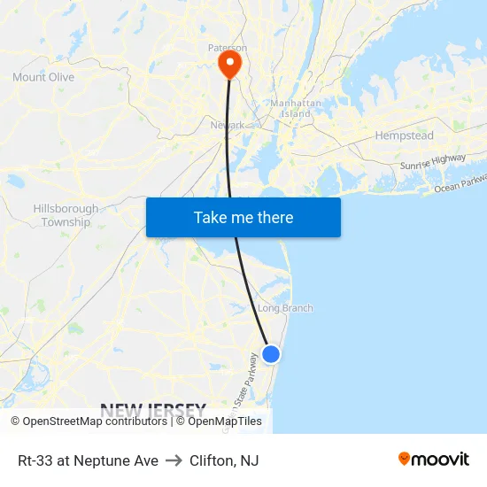 Rt-33 at Neptune Ave to Clifton, NJ map