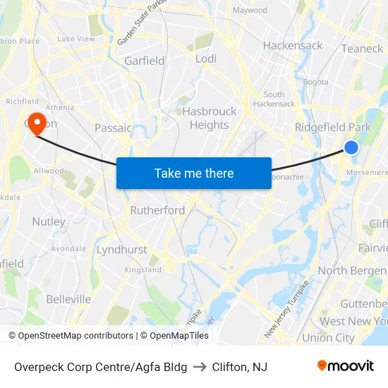 Overpeck Corp Centre/Agfa Bldg to Clifton, NJ map