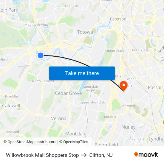 Willowbrook Mall Shoppers Stop to Clifton, NJ map