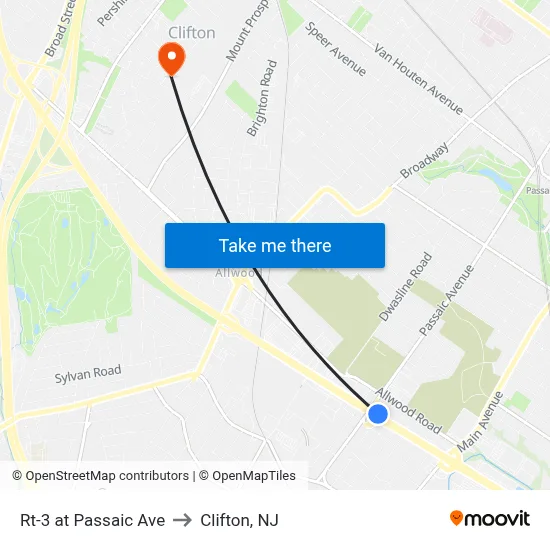 Rt-3 at Passaic Ave to Clifton, NJ map