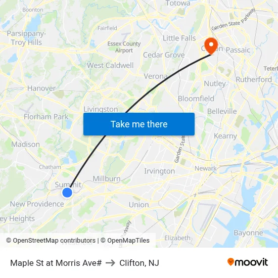 Maple St at Morris Ave# to Clifton, NJ map