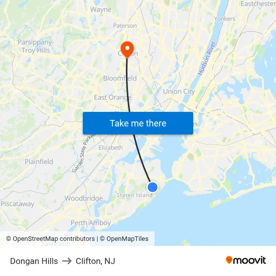 Dongan Hills to Clifton, NJ map