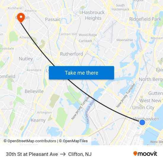 30th St at Pleasant Ave to Clifton, NJ map