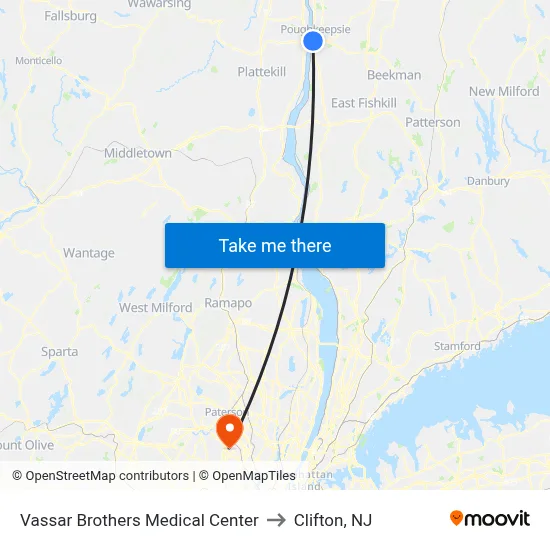 Vassar Brothers Medical Center to Clifton, NJ map