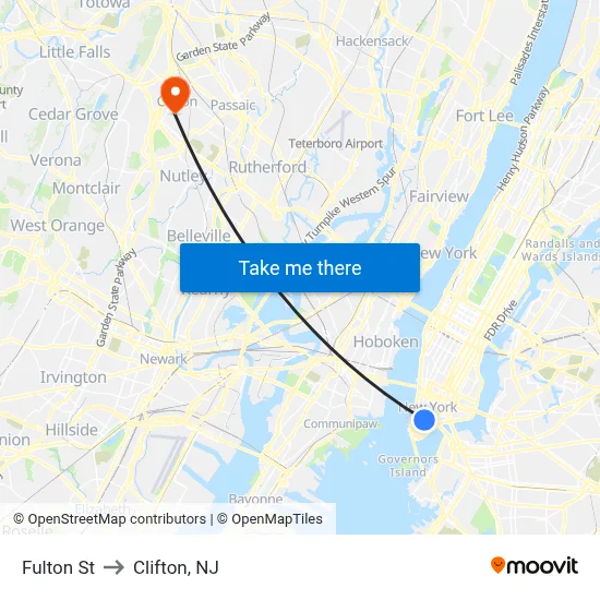 Fulton St to Clifton, NJ map