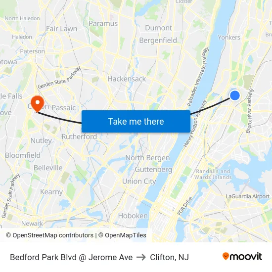 Bedford Park Blvd @ Jerome Ave to Clifton, NJ map