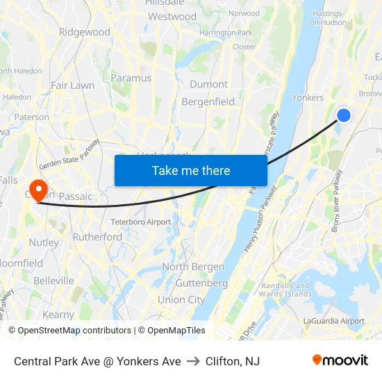 Central Park Ave @ Yonkers Ave to Clifton, NJ map