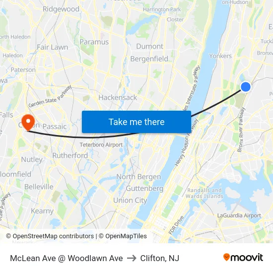 McLean Ave @ Woodlawn Ave to Clifton, NJ map