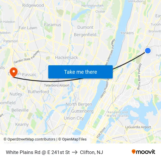 White Plains Rd @ E 241st St to Clifton, NJ map
