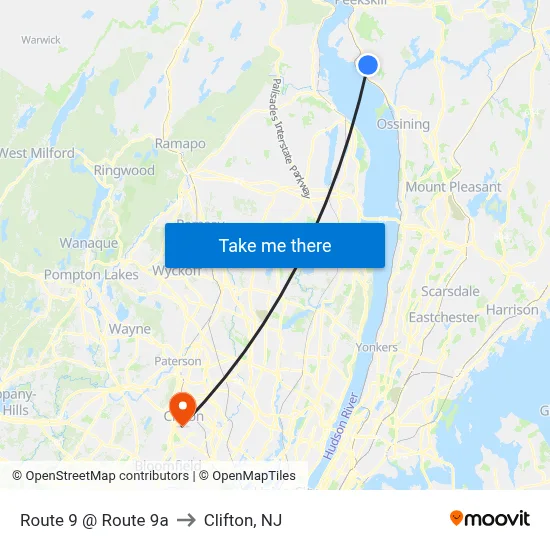 Route 9 @ Route 9a to Clifton, NJ map