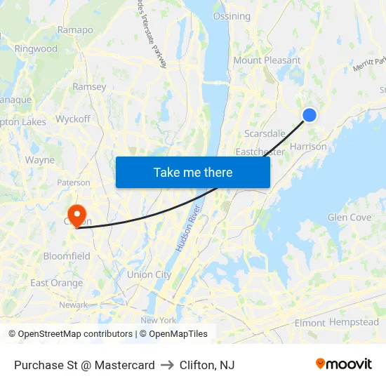 Purchase St @ Mastercard to Clifton, NJ map