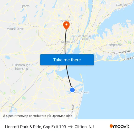 Lincroft Park & Ride, Gsp Exit 109 to Clifton, NJ map