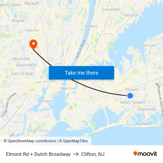 Elmont Rd + Dutch Broadway to Clifton, NJ map
