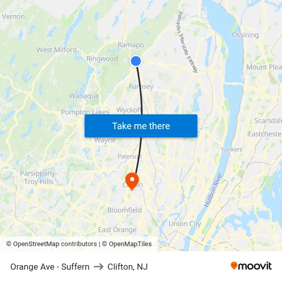 Orange Ave - Suffern to Clifton, NJ map