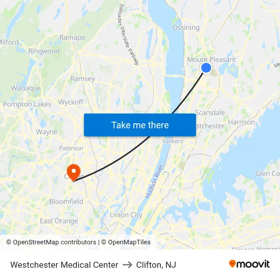 Westchester Medical Center to Clifton, NJ map