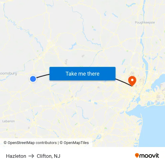 Hazleton to Clifton, NJ map