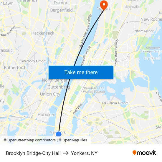 Brooklyn Bridge-City Hall to Yonkers, NY map