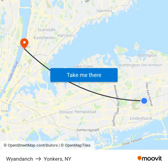 Wyandanch to Yonkers, NY map