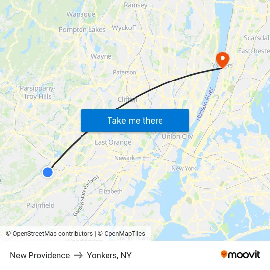 New Providence to Yonkers, NY map