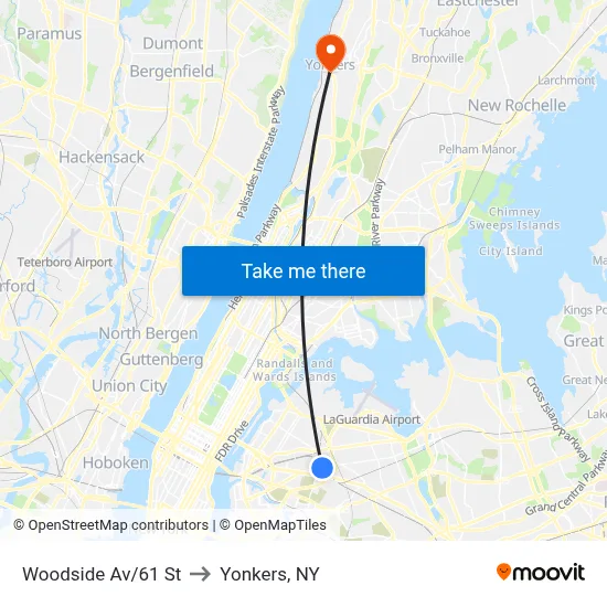 Woodside Av/61 St to Yonkers, NY map