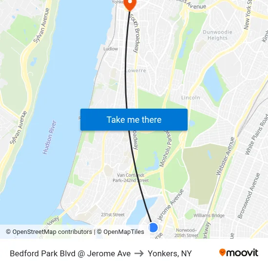 Bedford Park Blvd @ Jerome Ave to Yonkers, NY map
