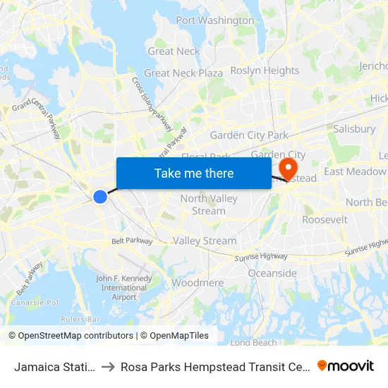 Jamaica Station to Rosa Parks Hempstead Transit Center map