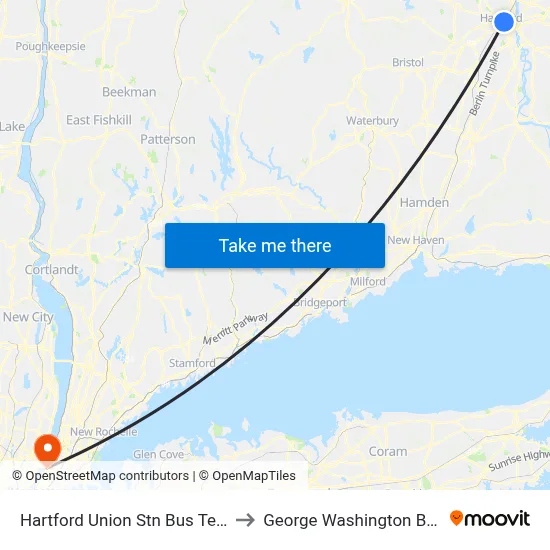 Hartford Union Stn Bus Terminal @ Spruce St to George Washington Bridge Bus Station map