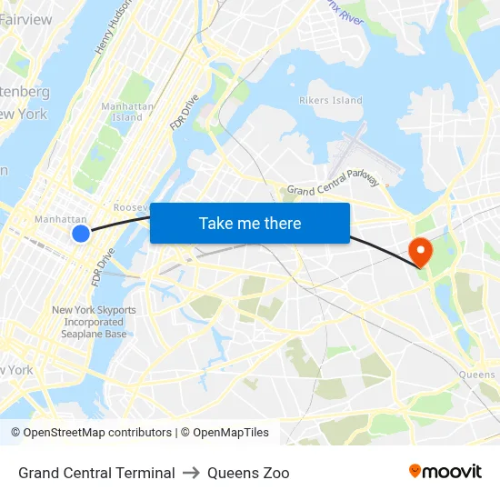 Grand Central Terminal to Queens Zoo map