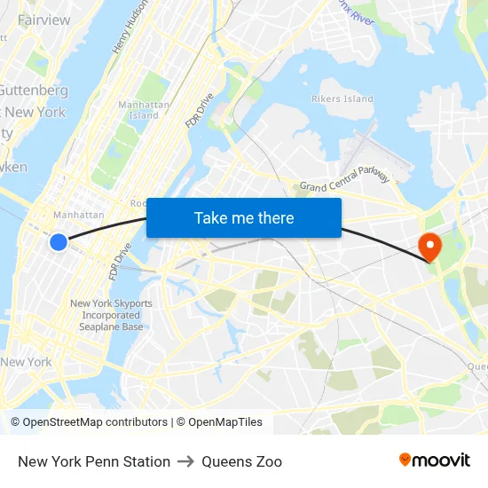 New York Penn Station to Queens Zoo map