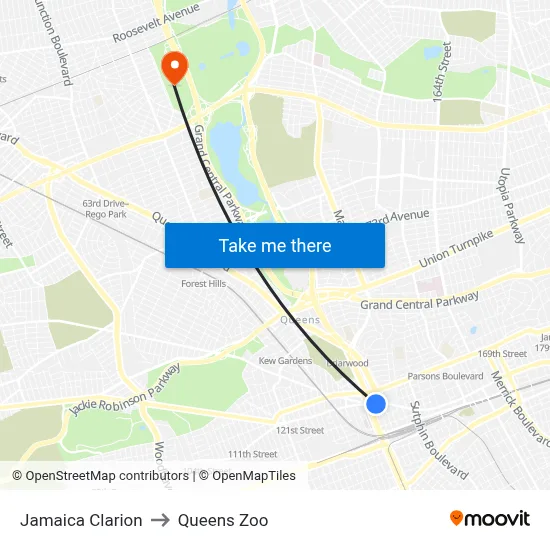 Jamaica Clarion to Queens Zoo map