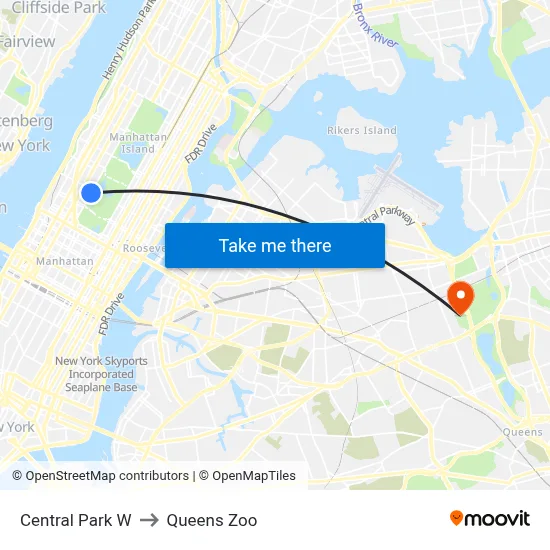 Central Park W to Queens Zoo map
