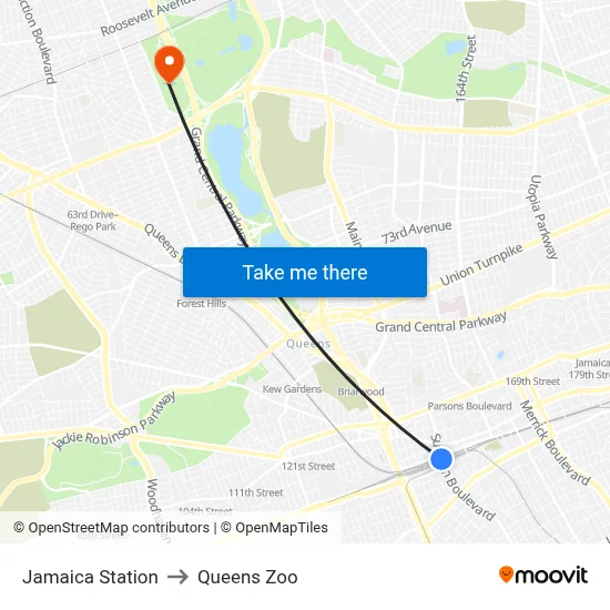Jamaica Station to Queens Zoo map