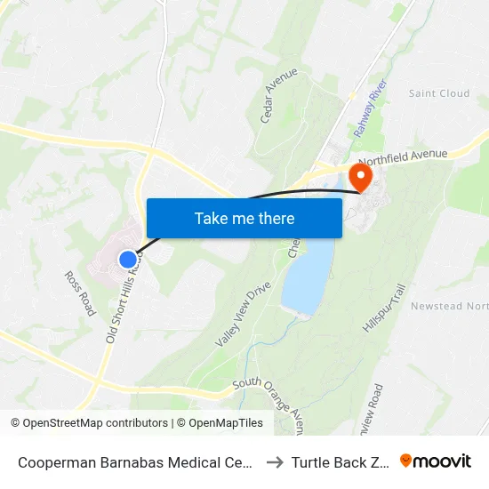 Cooperman Barnabas Medical Center to Turtle Back Zoo map