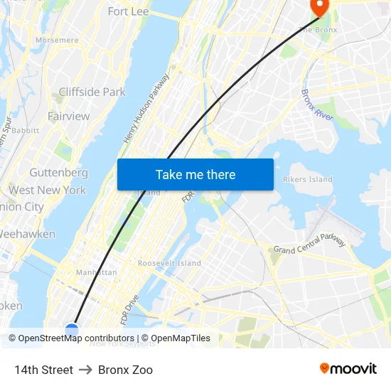 14th Street to Bronx Zoo map
