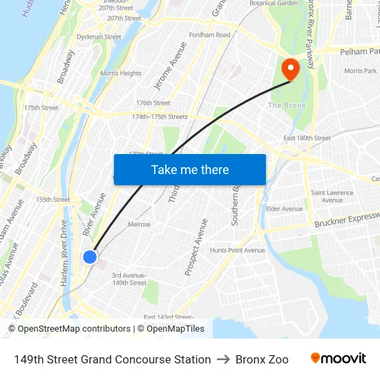 149th Street Grand Concourse Station to Bronx Zoo map
