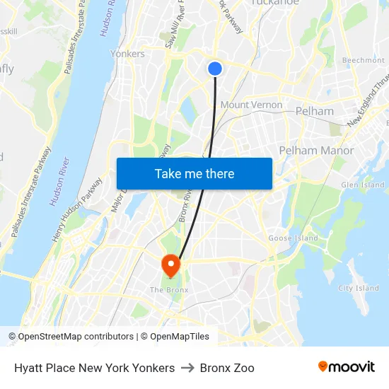 Hyatt Place New York Yonkers to Bronx Zoo map