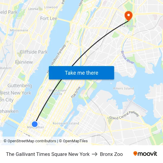 The Gallivant Times Square New York to Bronx Zoo map