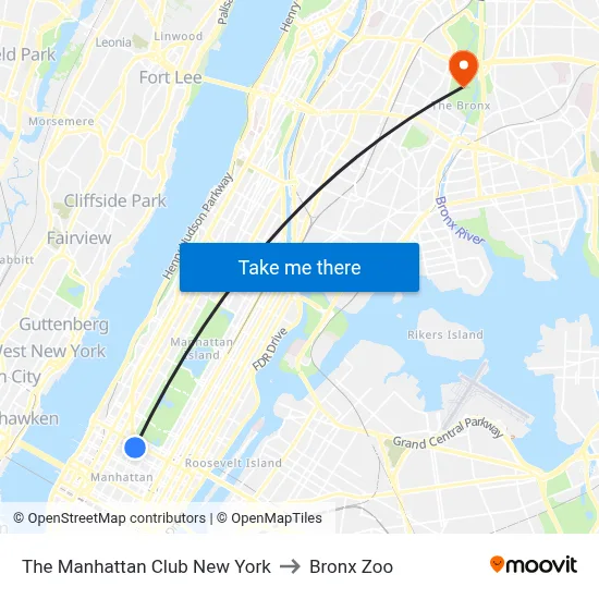 The Manhattan Club New York to Bronx Zoo map