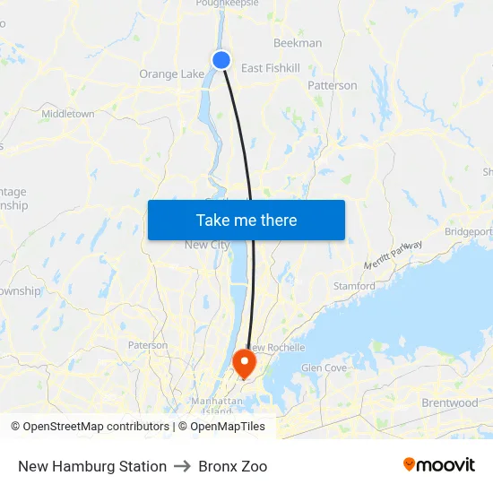New Hamburg Station to Bronx Zoo map