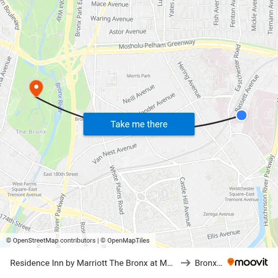 Residence Inn by Marriott The Bronx at Metro Center Atrium to Bronx Zoo map