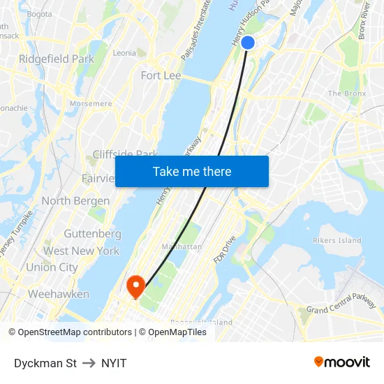 Dyckman St to NYIT map