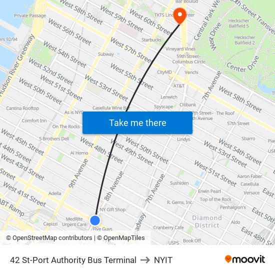 42 St-Port Authority Bus Terminal to NYIT map