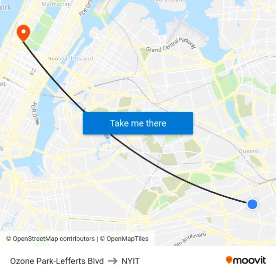 Ozone Park-Lefferts Blvd to NYIT map