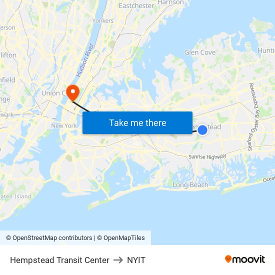 Hempstead Transit Center to NYIT map