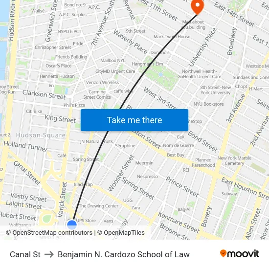 Canal St to Benjamin N. Cardozo School of Law map